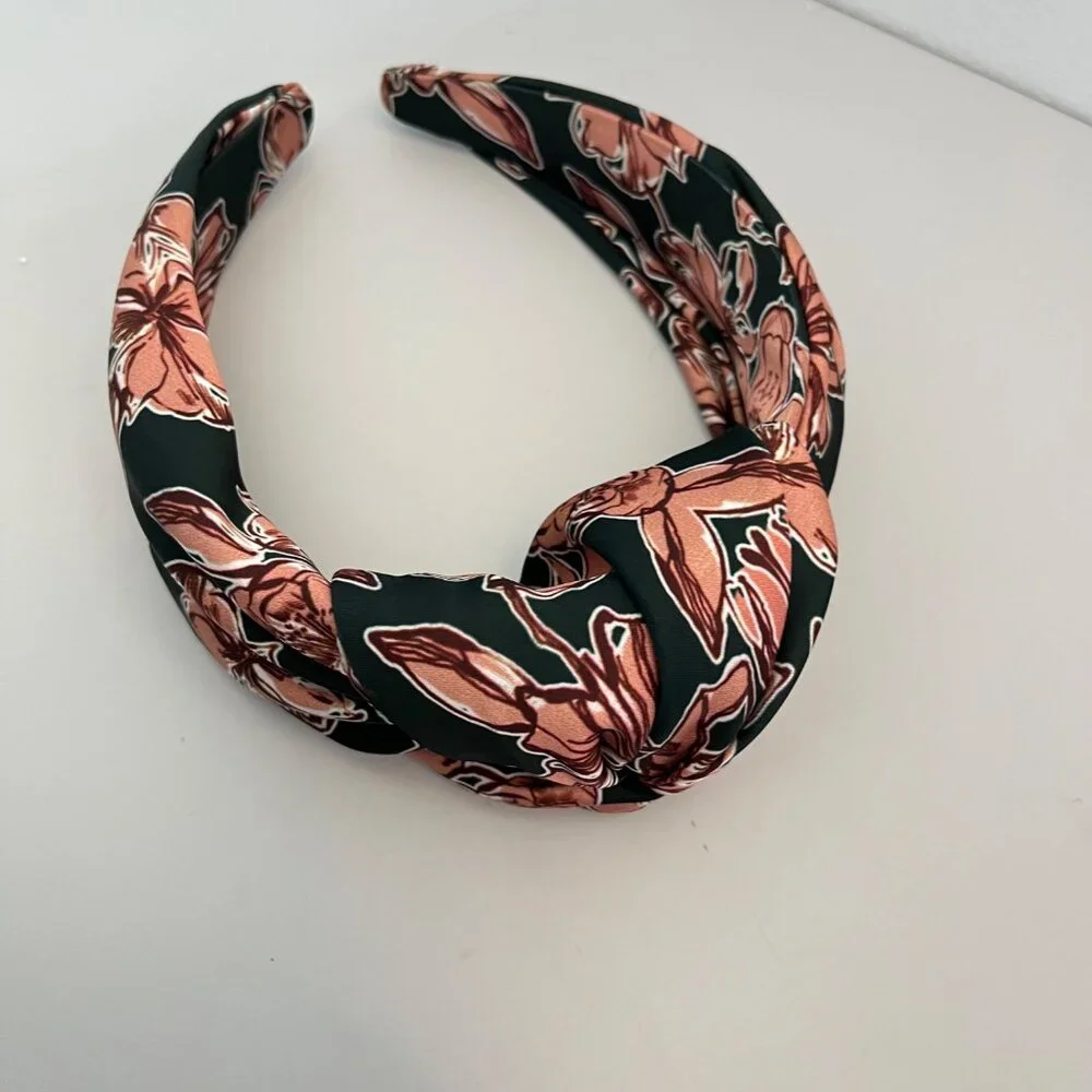 Set Of 5 Women's Knotted Headbands With Floral Pearl & Striped Designs Fabric Ma
